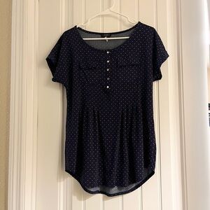 Cocomo Navy Button-Front Blouse with Polka Dots